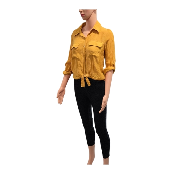 Women's Mustard Button-Up Blouse - Picture 4 of 12